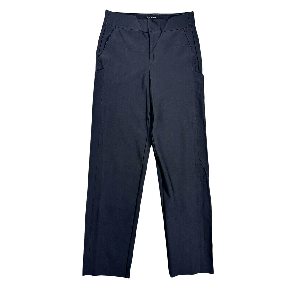 Athleta Stellar Straight Crop Pant 2 Tall Black Split Ankle Side Pocket Trouser